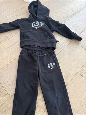 GAP Black Kids Hoodie & Joggers Set with Mickey Accent